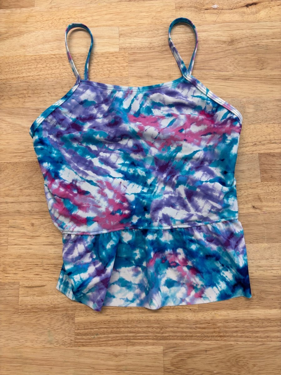 Speedo Size 8 Tankini Top (Peplum Fit, Blue & Pink Watercolor) - Nest and Sprout - Consignment