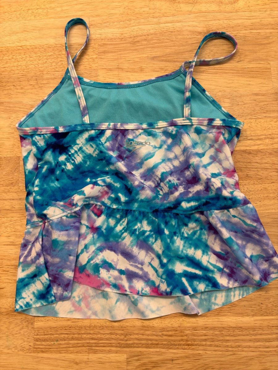Speedo Size 8 Tankini Top (Peplum Fit, Blue & Pink Watercolor) - Nest and Sprout - Consignment