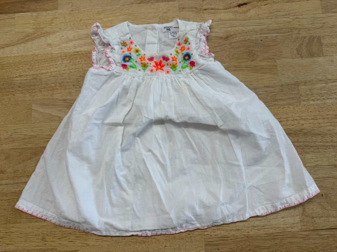 Minoti Baby Gown White Embroidered Detail | Size 3–6M - Nest and Sprout - Consignment