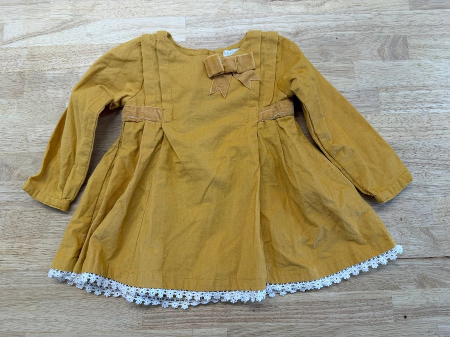 Rachel Zoe Corduroy Dress Mustard Velvet Bow | Size 12M - Nest and Sprout - Consignment