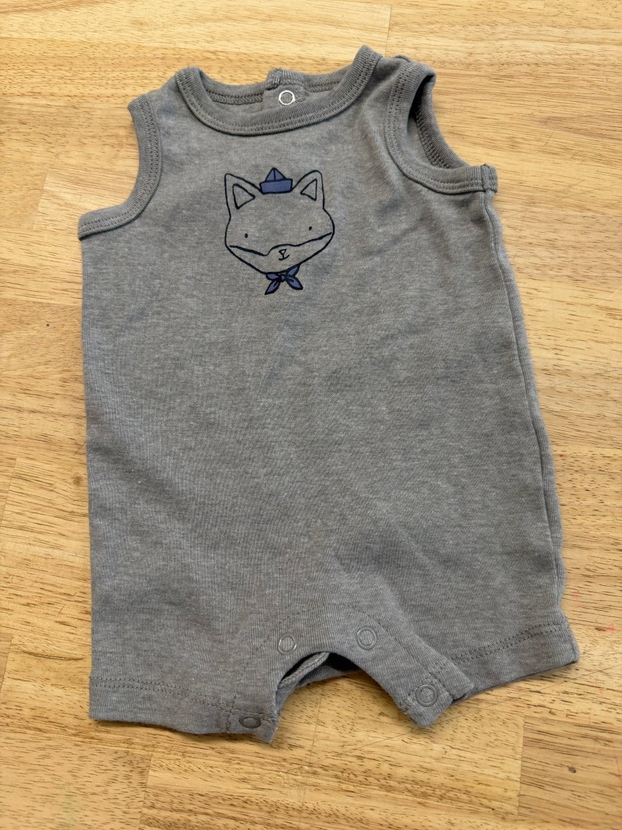Joe Fresh Fox Romper Grey | Size 0–3M - Nest and Sprout - Consignment