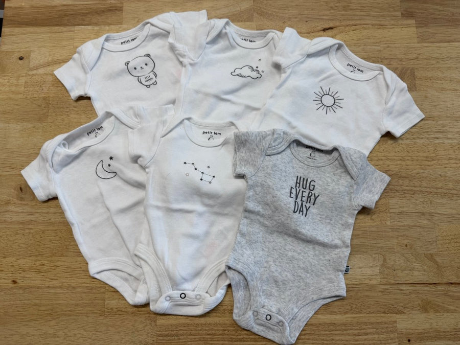 Petit Lem Bodysuit Set White Grey (5 - Pack) | Size 3M - Nest and Sprout - Consignment