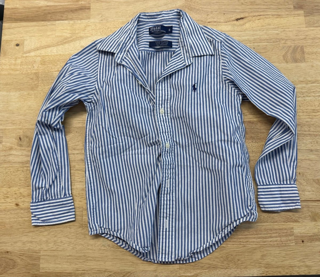 Polo Ralph Lauren Blue Stripe Button - Up Shirt | Size 6 - Nest and Sprout - Consignment