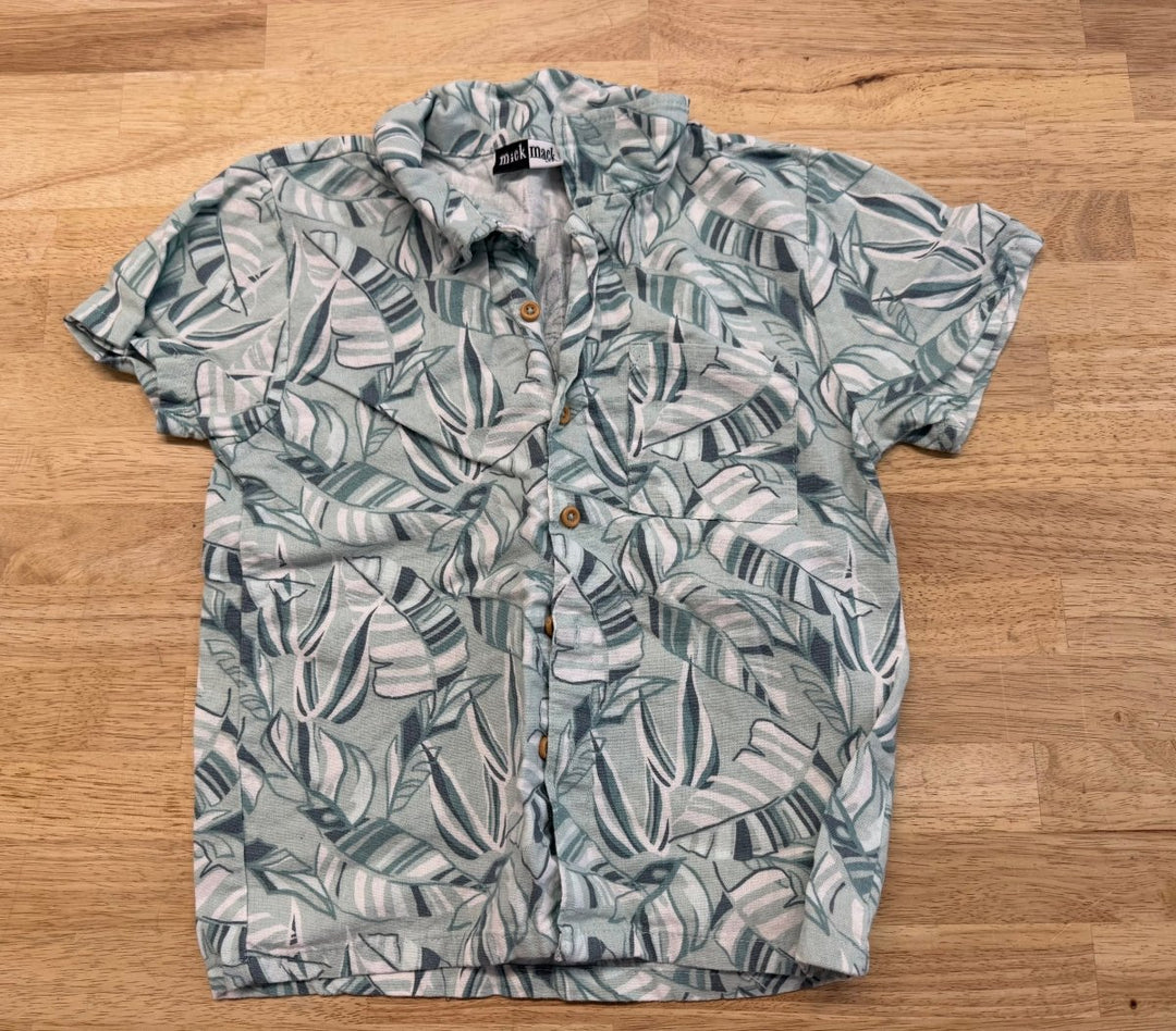 Mick Mack Linen Blend Palm Tree Shirt Light Green | Size 7 - Nest and Sprout - Consignment