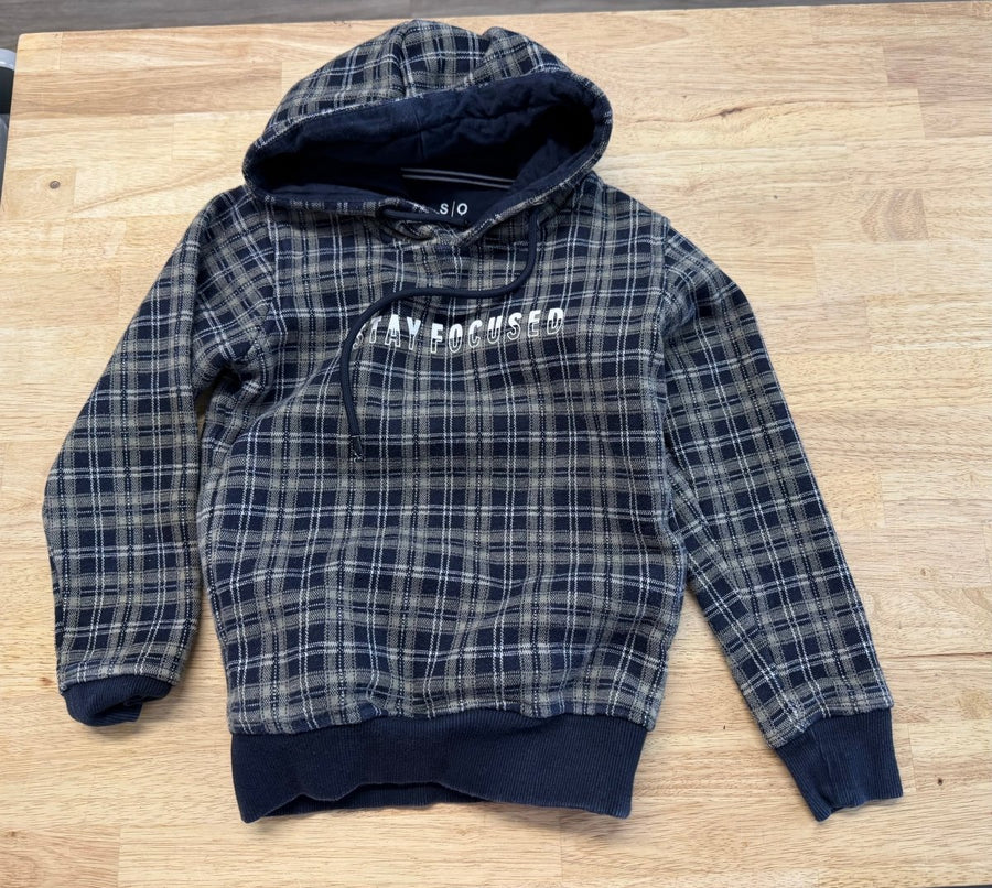 Status Quo Plaid Hoodie Navy Green | Size 6 - Nest and Sprout - Consignment