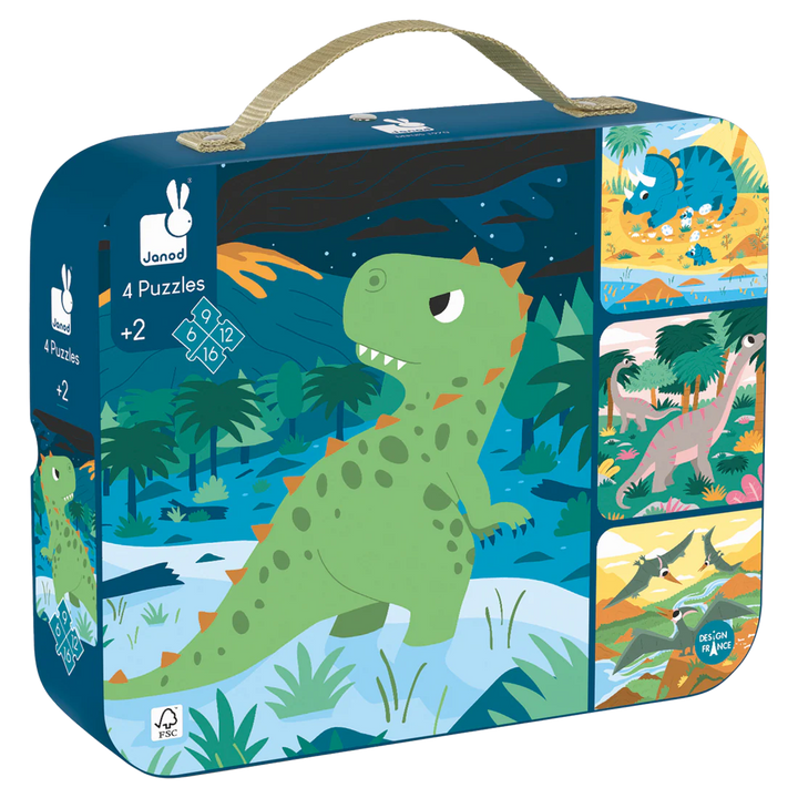 Janod 4 in 1 Progressive Puzzle, Dinosuar