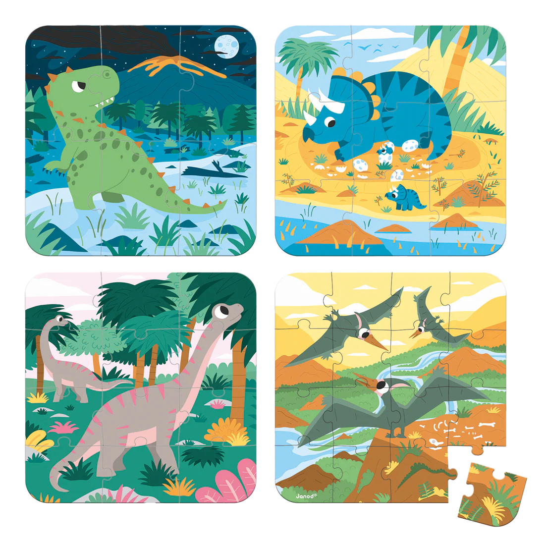 Janod 4 in 1 Progressive Puzzle, Dinosuar - Nest and Sprout - Janod