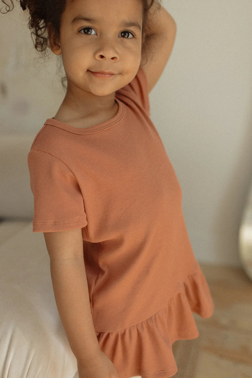 Jax & Lennon Kids Ribbed Peplum Tee – Copper Blush