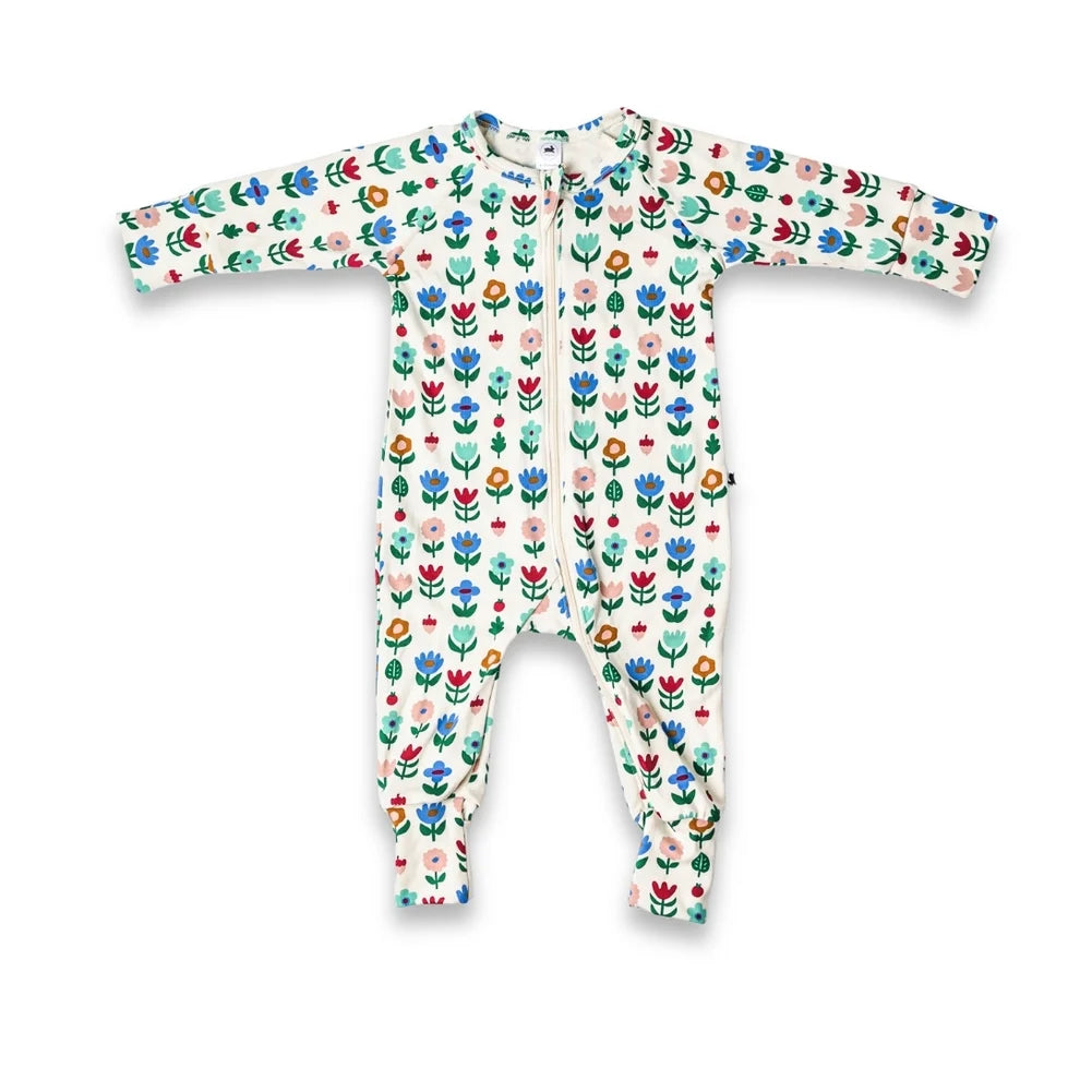Little & Lively Bamboo Baby Zipper Footed Bodysuit – Block Floral