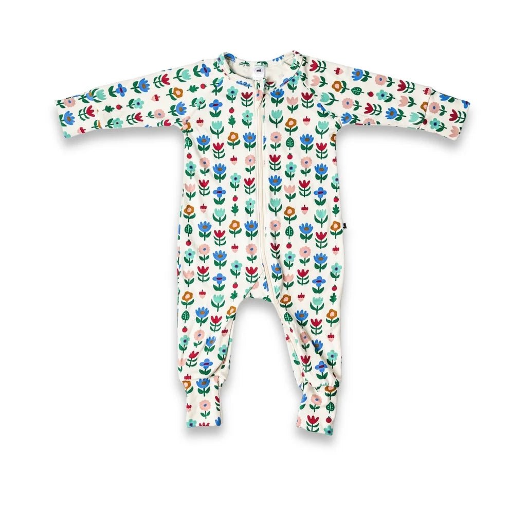 Little & Lively Bamboo Baby Zipper Footed Bodysuit – Block Floral - Nest and Sprout-Little & Lively