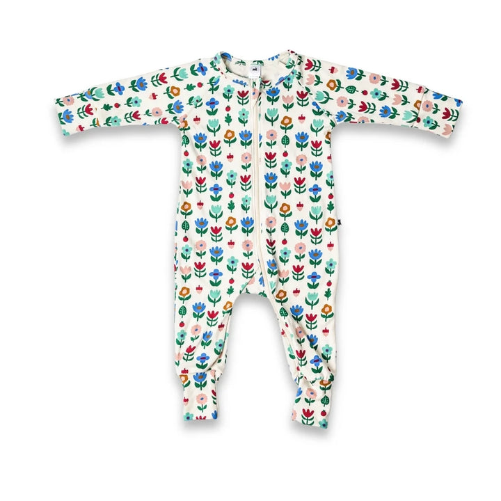 Little & Lively Bamboo Baby Zipper Footed Bodysuit – Block Floral