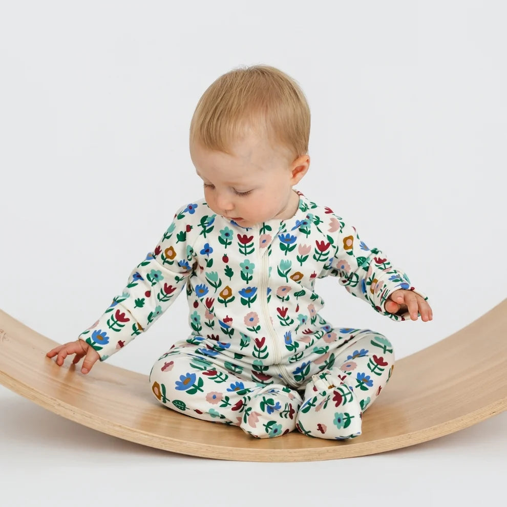Little & Lively Bamboo Baby Zipper Footed Bodysuit – Block Floral