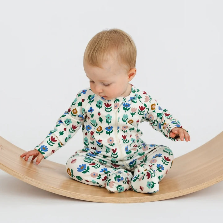 Little & Lively Bamboo Baby Zipper Footed Bodysuit – Block Floral