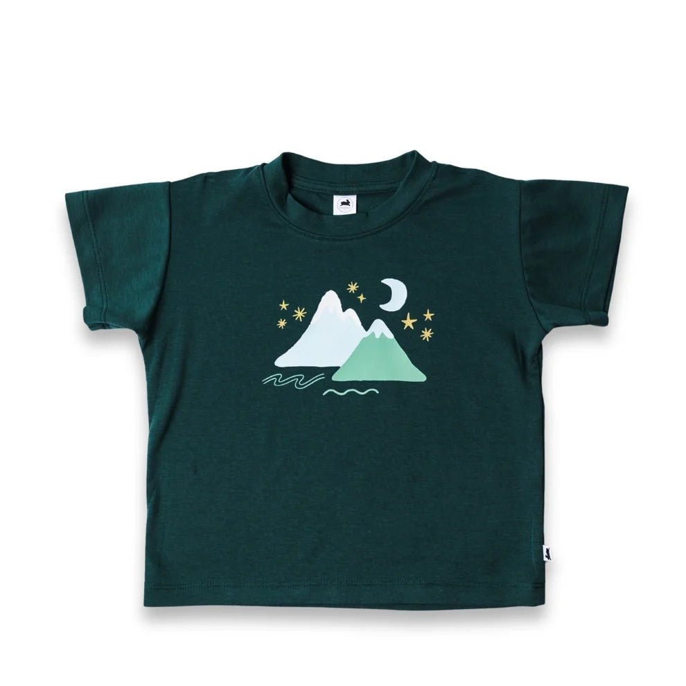 Little & Lively Kids' Bamboo Graphic Boxy T-Shirt – Mountain Moon on Juniper - Nest and Sprout-Little & Lively