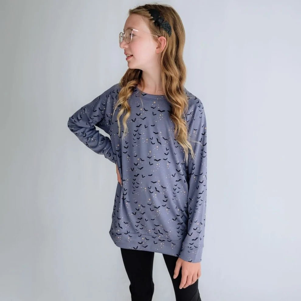 Little & Lively Sweatshirt – Bamboo Raglan Pullover – Batty Twilight - Nest and Sprout-Little & Lively