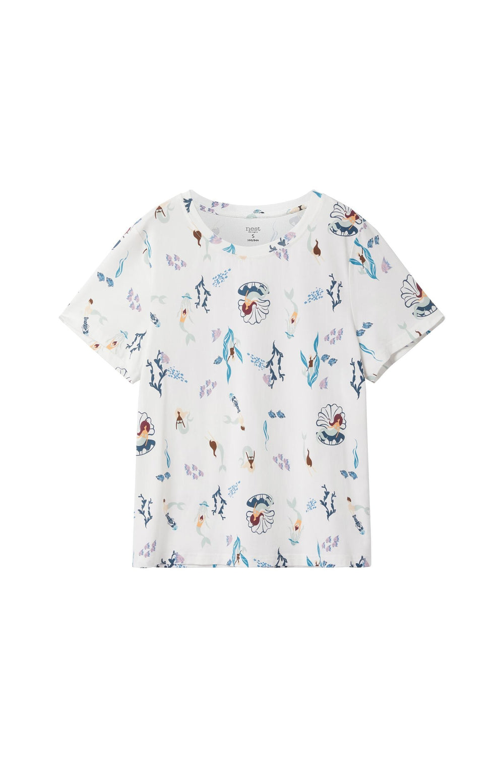 Short Sleeve Shirt featuring the  Splish Splash takes to the deep sea and swim amongst mermaids, fish, and coral. This undersea print offers a glimpse into the fantastic life under the surface, featuring curvy lines that mirror the movement of water.
