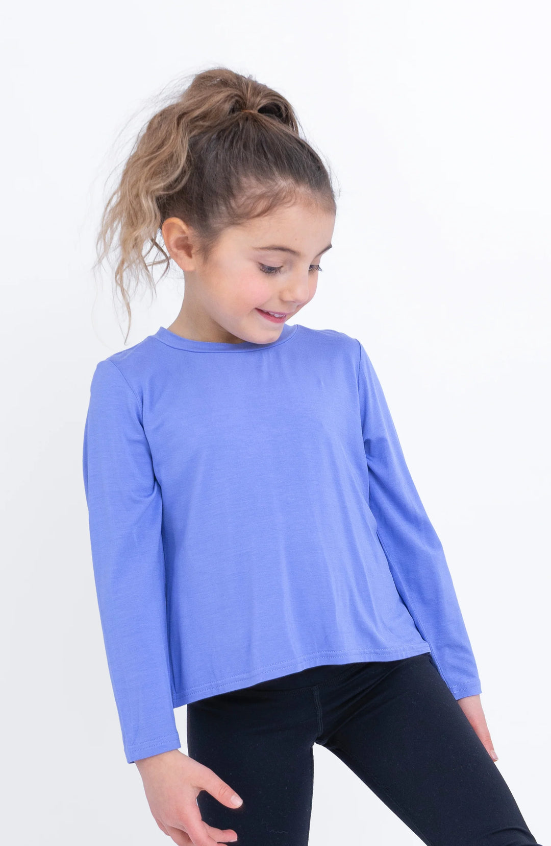 Preppy Goose Oakley - Crisscross Back Keyhole Long Sleeve Top - Periwinkle