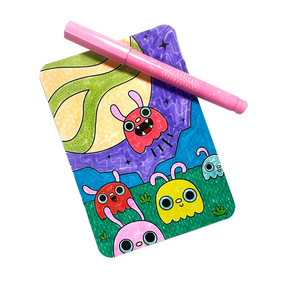 Undercover Art Hidden Pattern Coloring Activity Art Cards - Monster Aliens - Nest and Sprout - Ooly