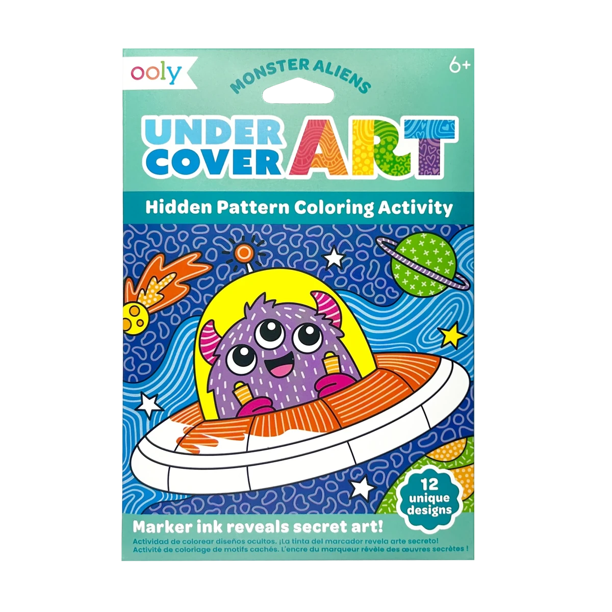 Undercover Art Hidden Pattern Coloring Activity Art Cards - Monster Aliens - Nest and Sprout - Ooly