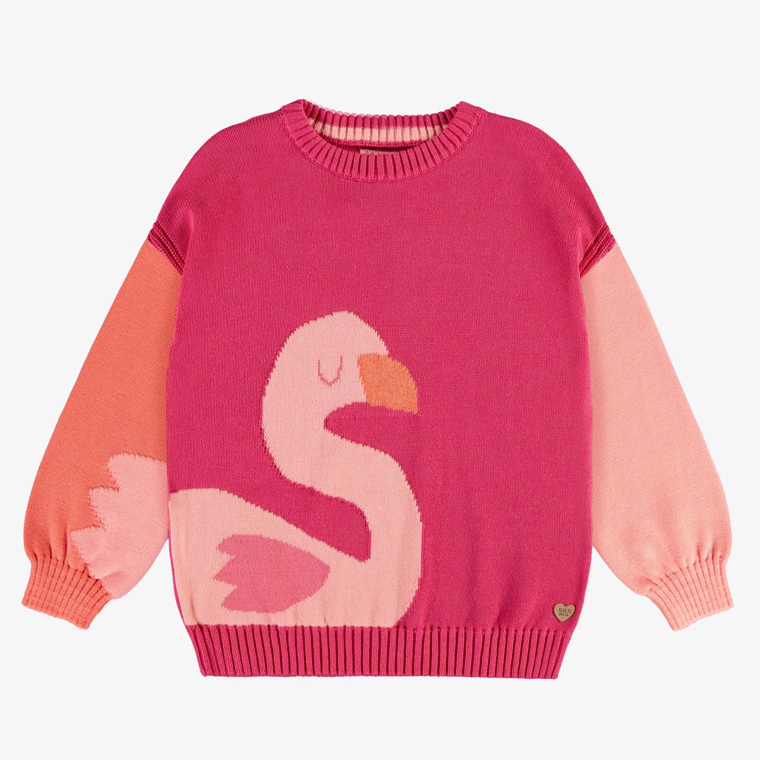 Pink sweater with flamingo