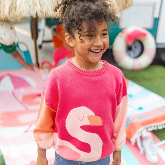 Pink sweater with flamingo