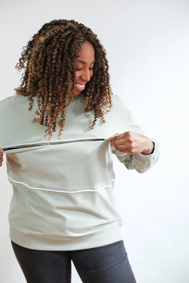 Teal Cotton Lift Up Maternity & Nursing Sweater