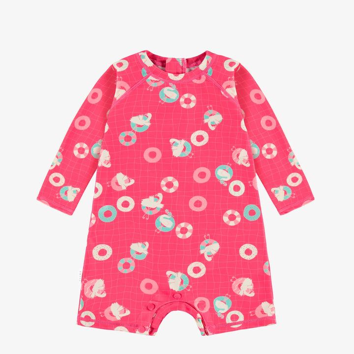 Pink one piece swimsuit with flamingo all over print