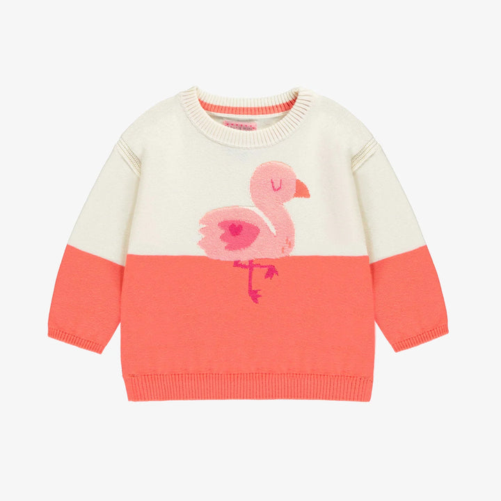 Cream and pink sweater with flamingo