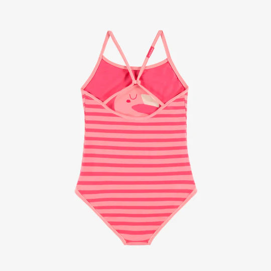 Pink one piece swimsuit reversible with stripes, child