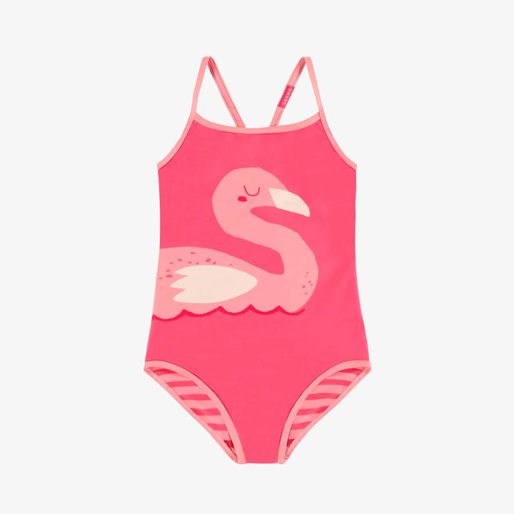 Pink one piece swimsuit reversible with stripes, child