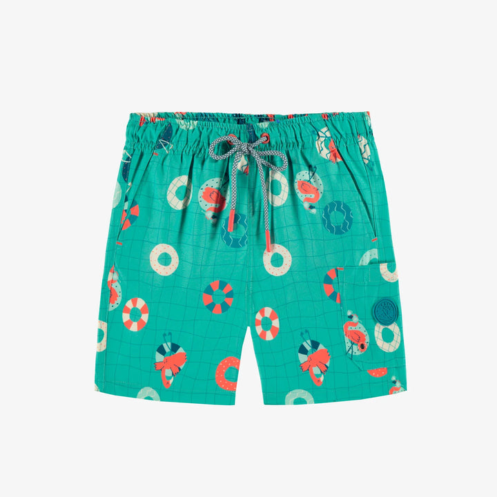 Blue swim bermuda shorts with flamingo all over print