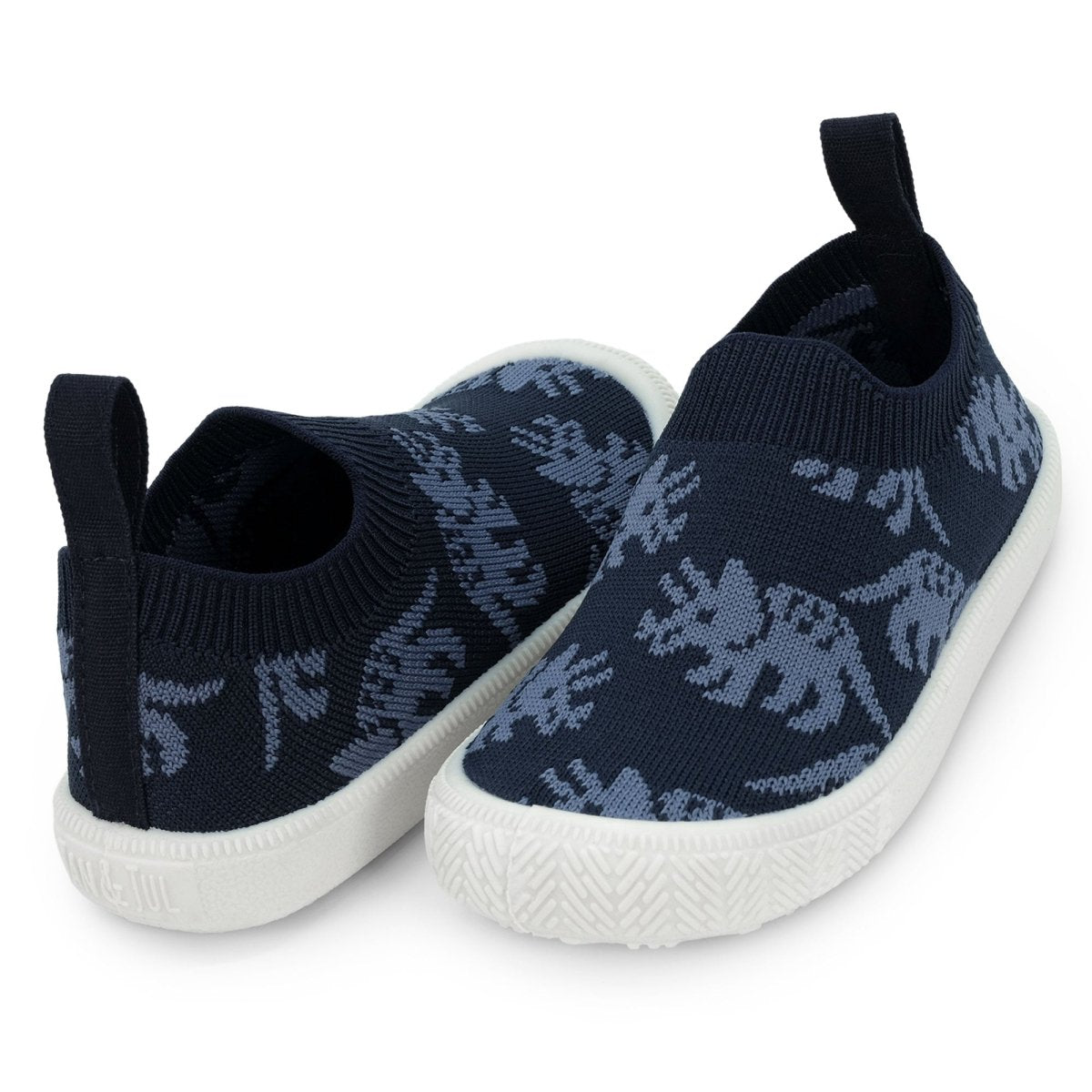 Jan & Jul Knit Shoes – Navy Triceratops - Nest and Sprout-Jan & Jul