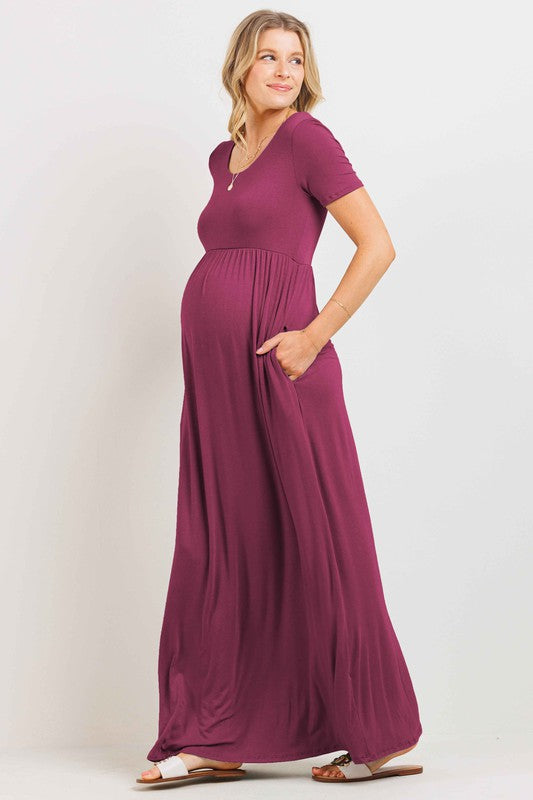 Scoop Neck Short Sleeve Maxi Maternity Dress  | Final Sale