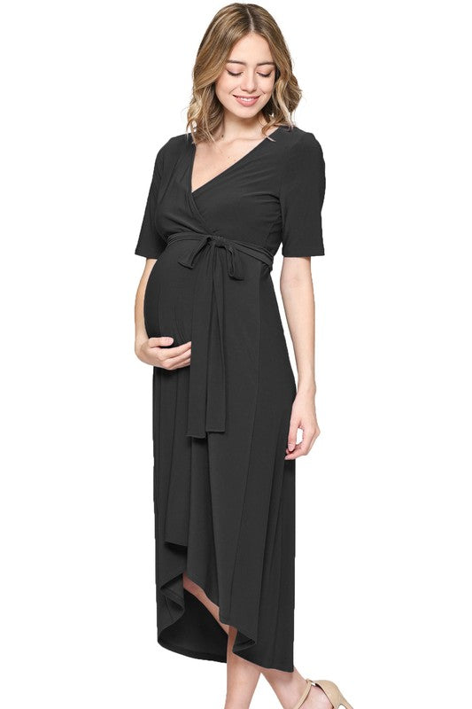 Scoop Neck Short Sleeve Maxi Maternity Dress  | Final Sale