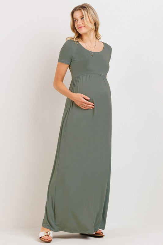Scoop Neck Short Sleeve Maxi Maternity Dress  | Final Sale Size small