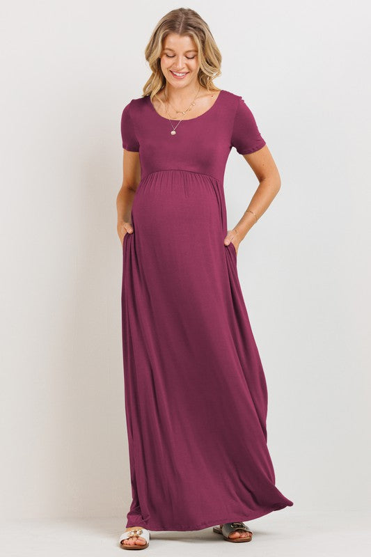 Scoop Neck Short Sleeve Maxi Maternity Dress  | Final Sale Size small