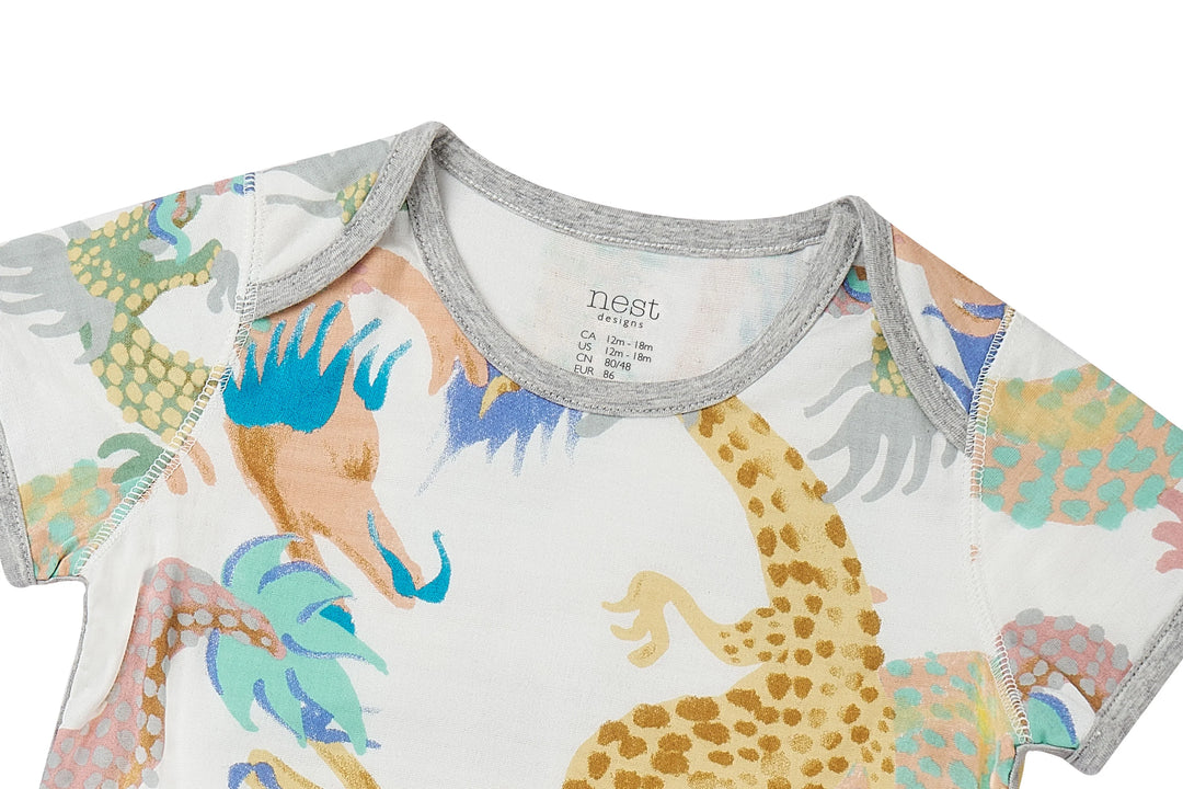 Neckline view of the Short Sleeve Onesie (Bamboo) - Dragon Dance (Sizes 12 Months - 2T) - features 