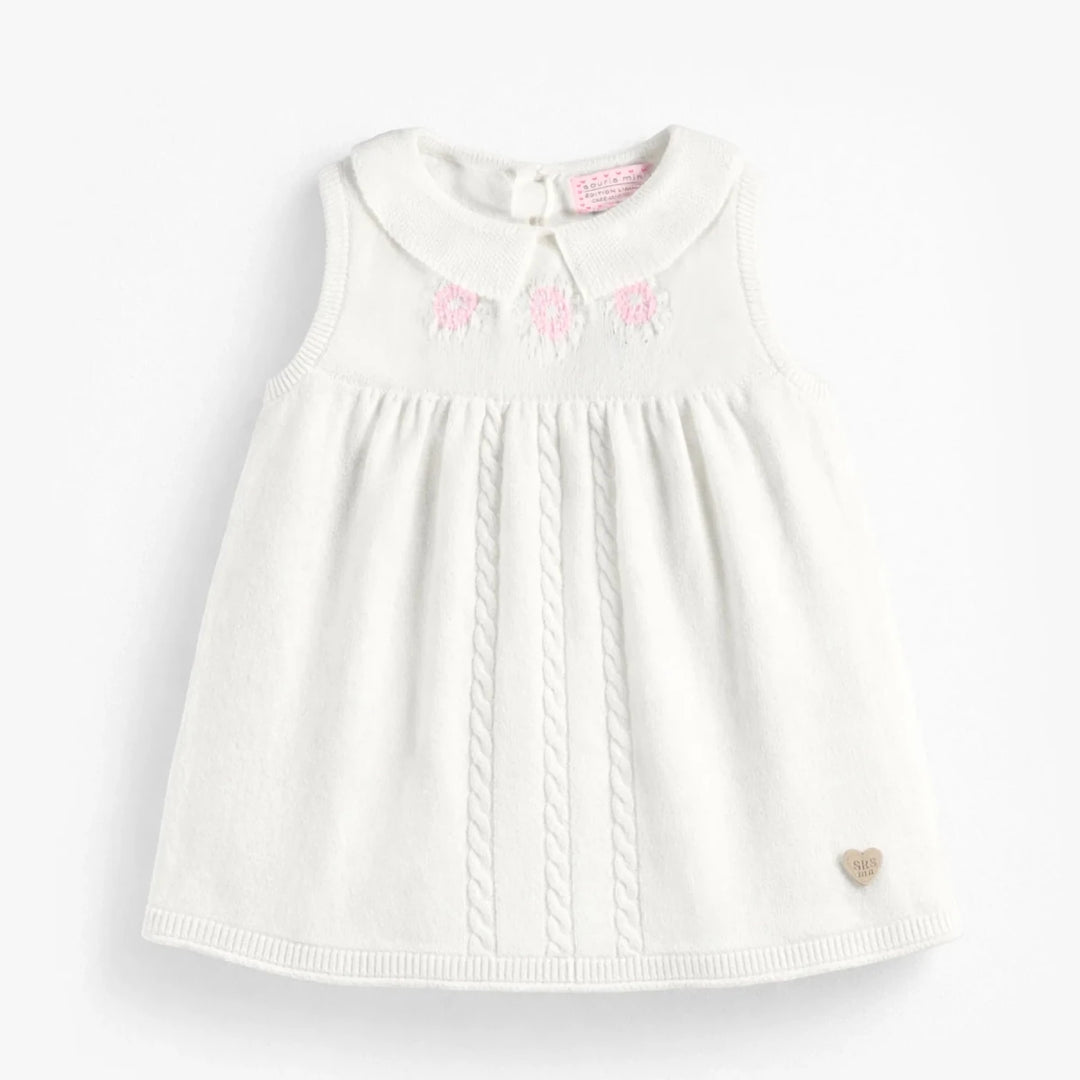 Souris Mini White Knitted Dress with Floral Embroidery - Nest and Sprout - Souris Mini