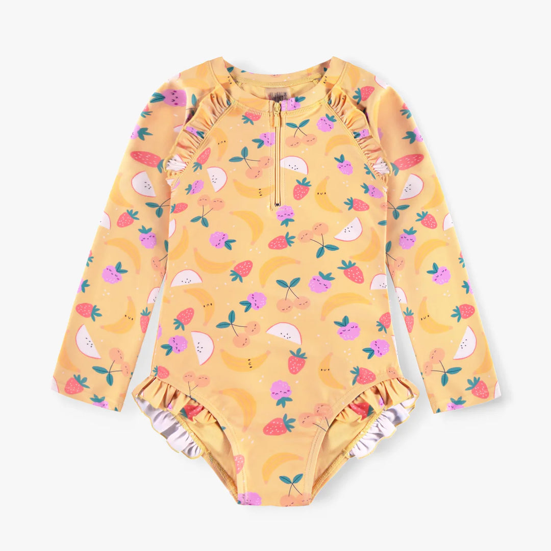 Souris Mini Yellow One-Piece Swimsuit with Fruit Print
