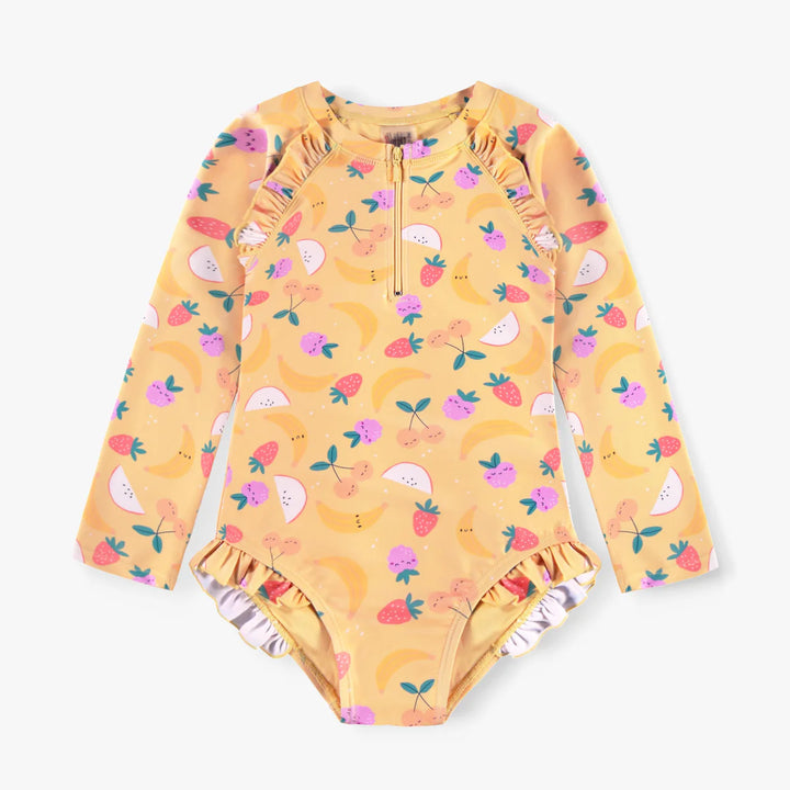 Souris Mini Yellow One-Piece Swimsuit with Fruit Print