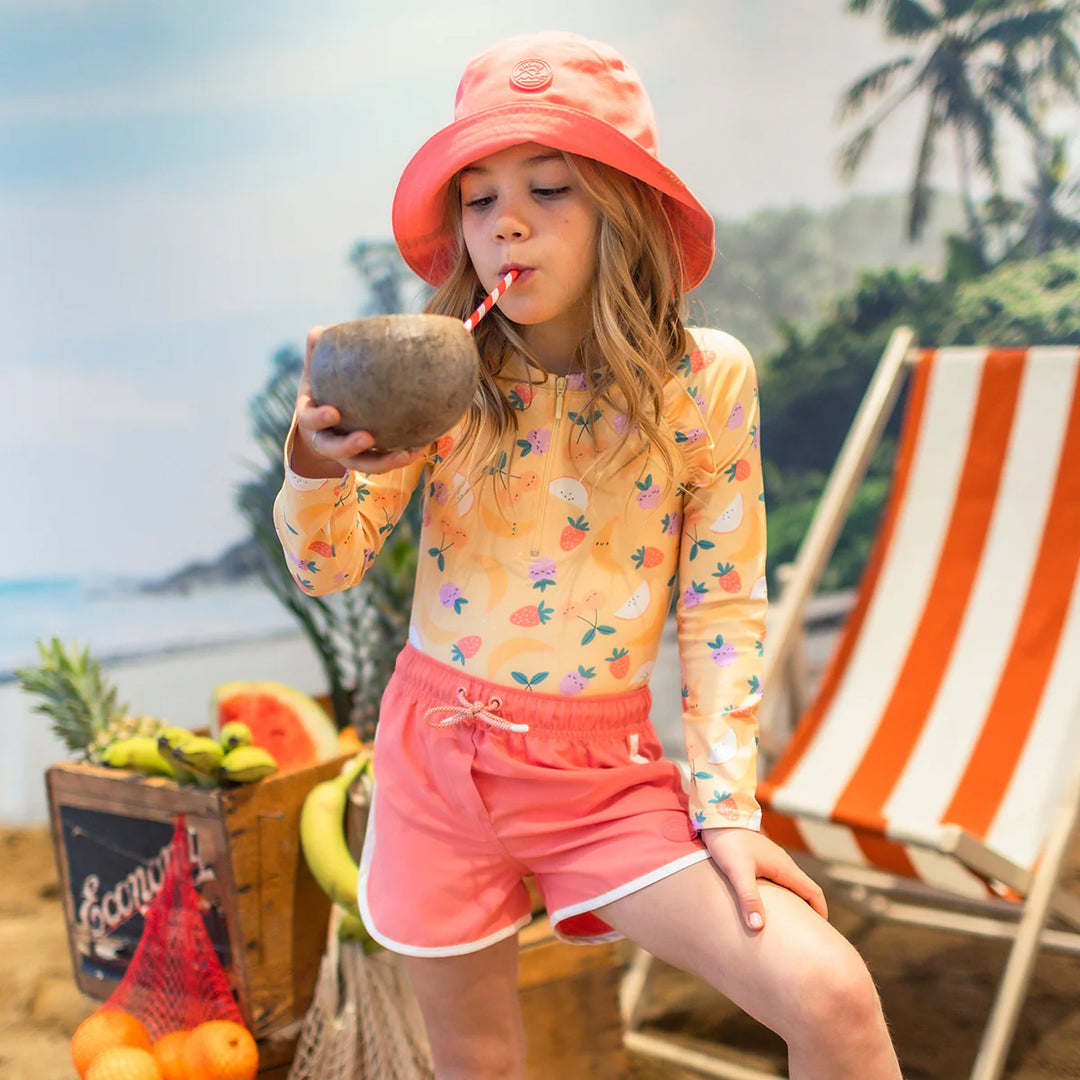 Souris Mini Yellow One-Piece Swimsuit with Fruit Print