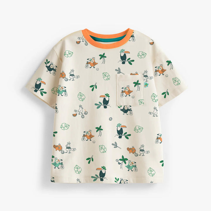 Souris Mini Beige T-Shirt with Tropical Bird Print