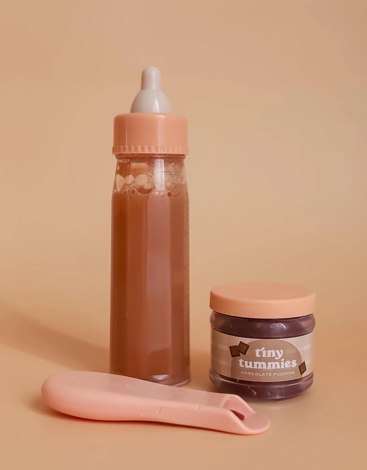 Tiny Tummies Puree and Milk Bottle Set For Doll - Chocolate