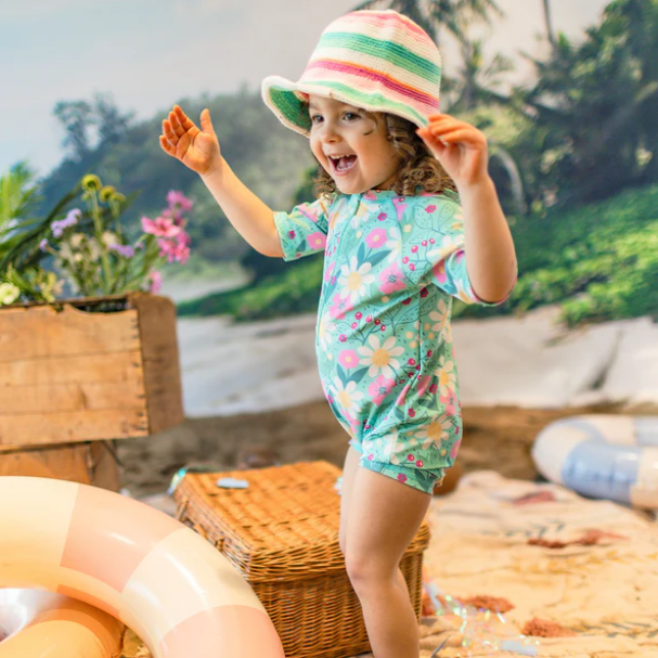 Turquoise Floral One - Piece Swimsuit - Baby - Nest and Sprout - Souris Mini