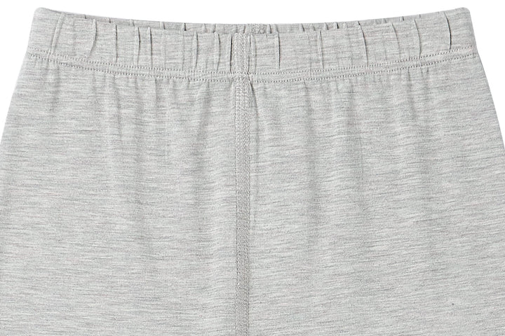 Waistband on the kids pj set on a pair of grey pants with a soft flat lock seams
