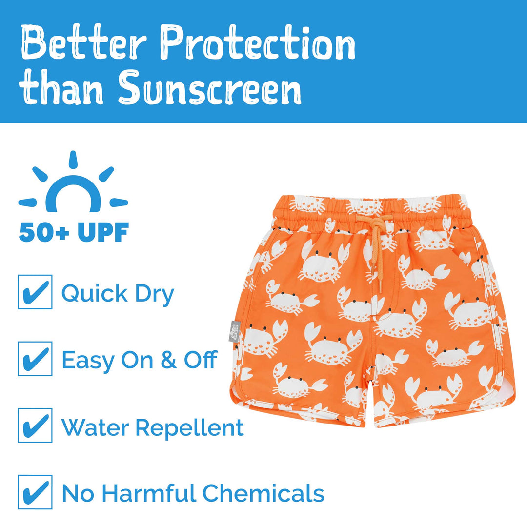 Better than sun protection graphic featuring Jan & Jul UV Swim Shorts | Crabby Crab'