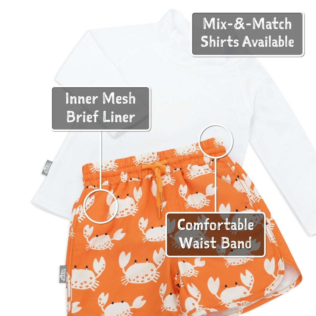 Jan & Jul UV Swim Shorts | Crabby Crab - Nest and Sprout - Jan & Jul