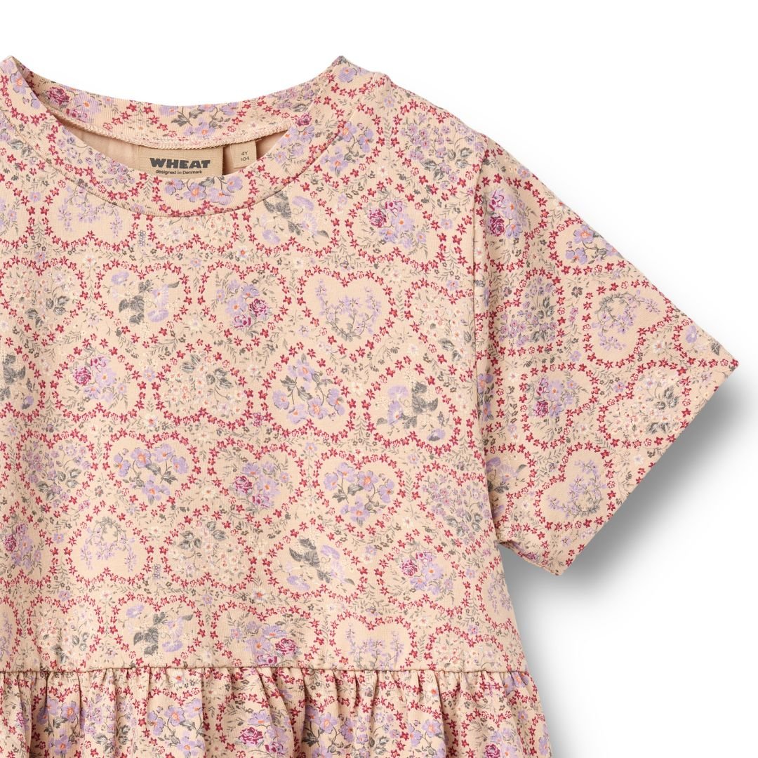 Wheat Jersey Dress Anna - Magenta Heart Flowers - Nest and Sprout-Wheat Kids