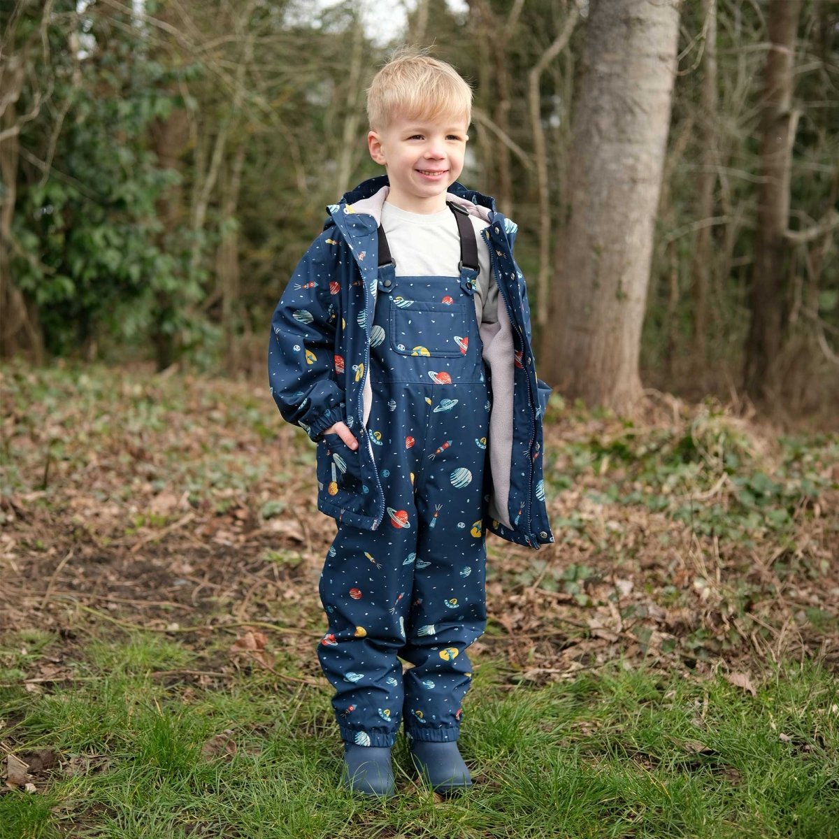 Jan & Jul Cozy-Dry Rain Bib Pants – Planet Patrol - Nest and Sprout-Jan & Jul