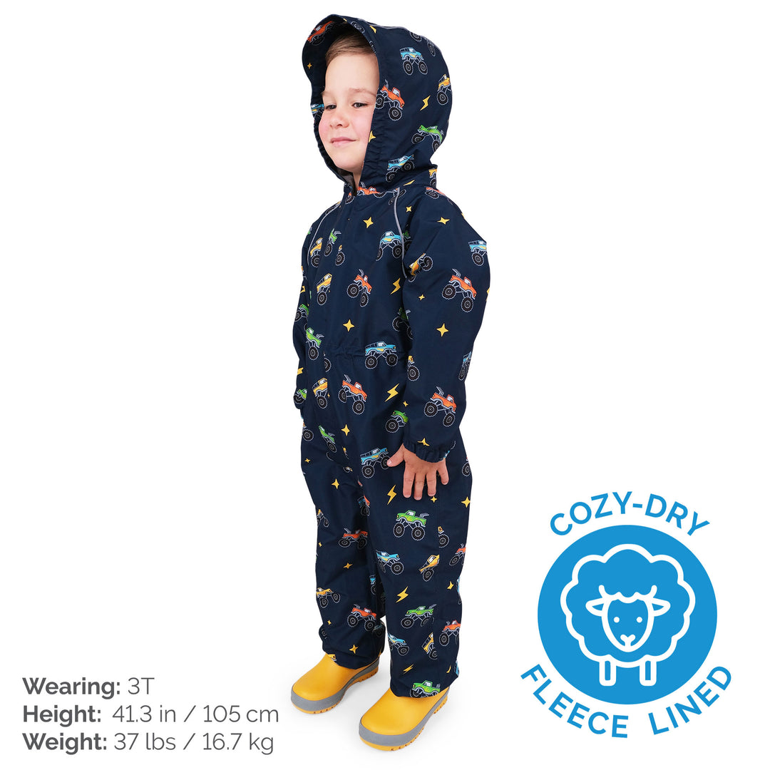 Cozy Dry Fleece Lined Play Suit | Big Trucks